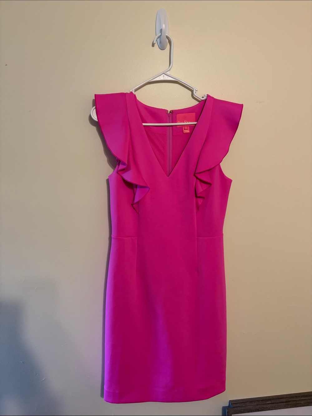 Fuchsia Ruffle V-Neck Dress